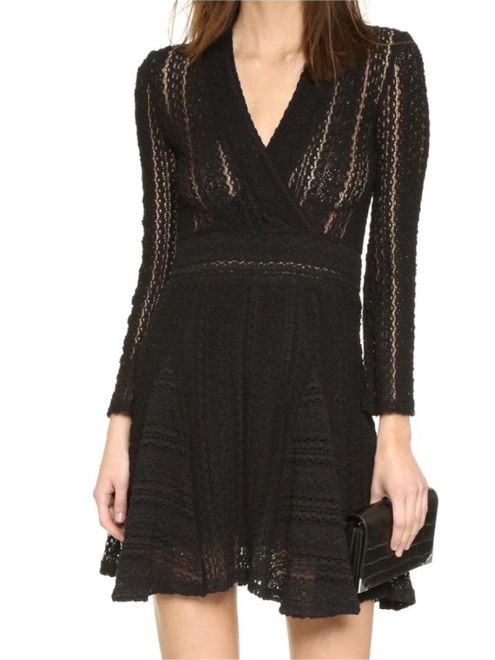 IRO Sundae Lace Dress. Black Lace V-Neck Long Sleeve Dress. Size 34/xs.